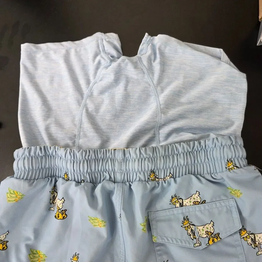 GOAT USA Boys Lined Swim Trunks Money Goat Print Blue Youth XL